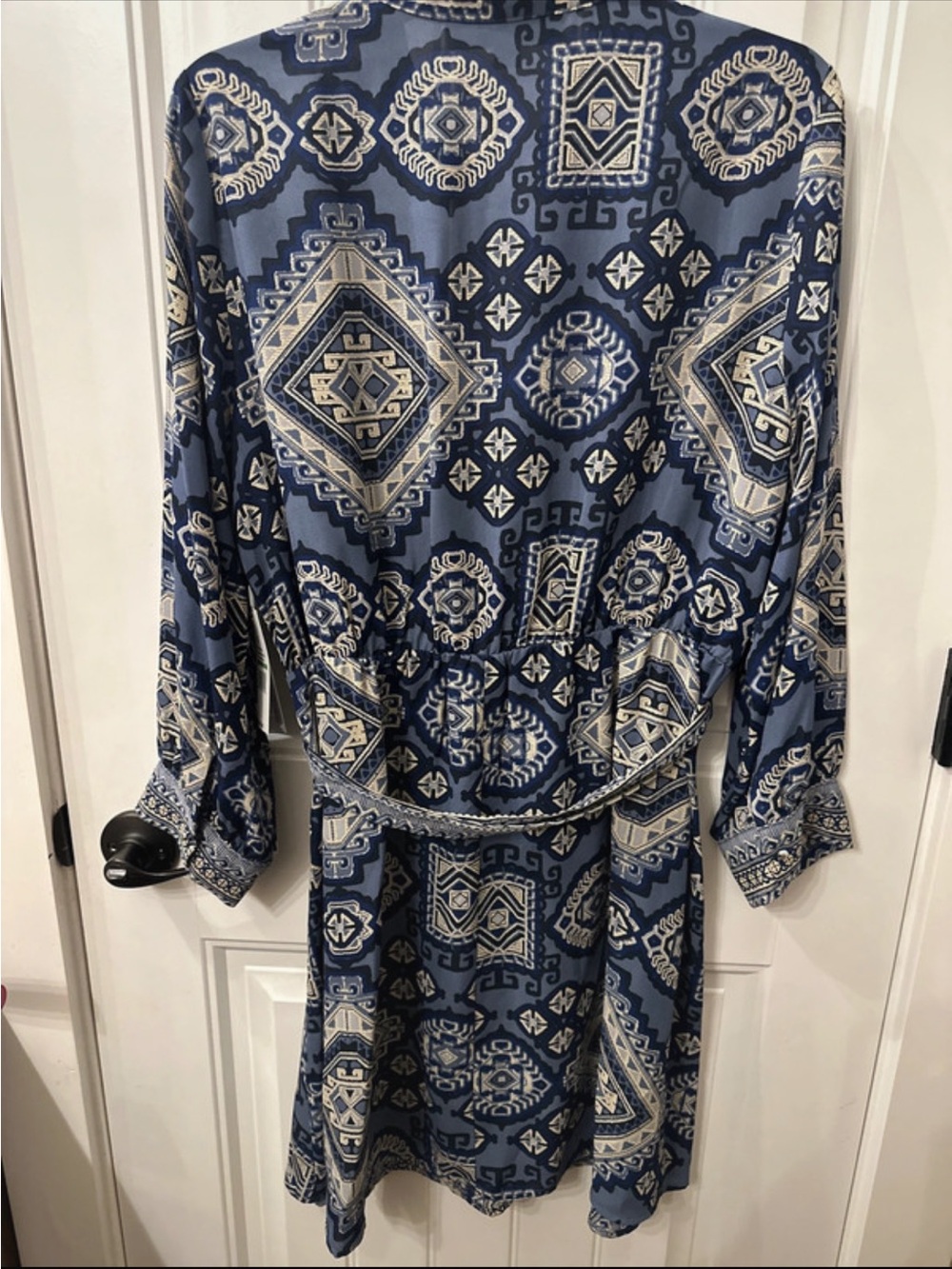 Emma & Michele Blue and Cream Printed Midi Dress